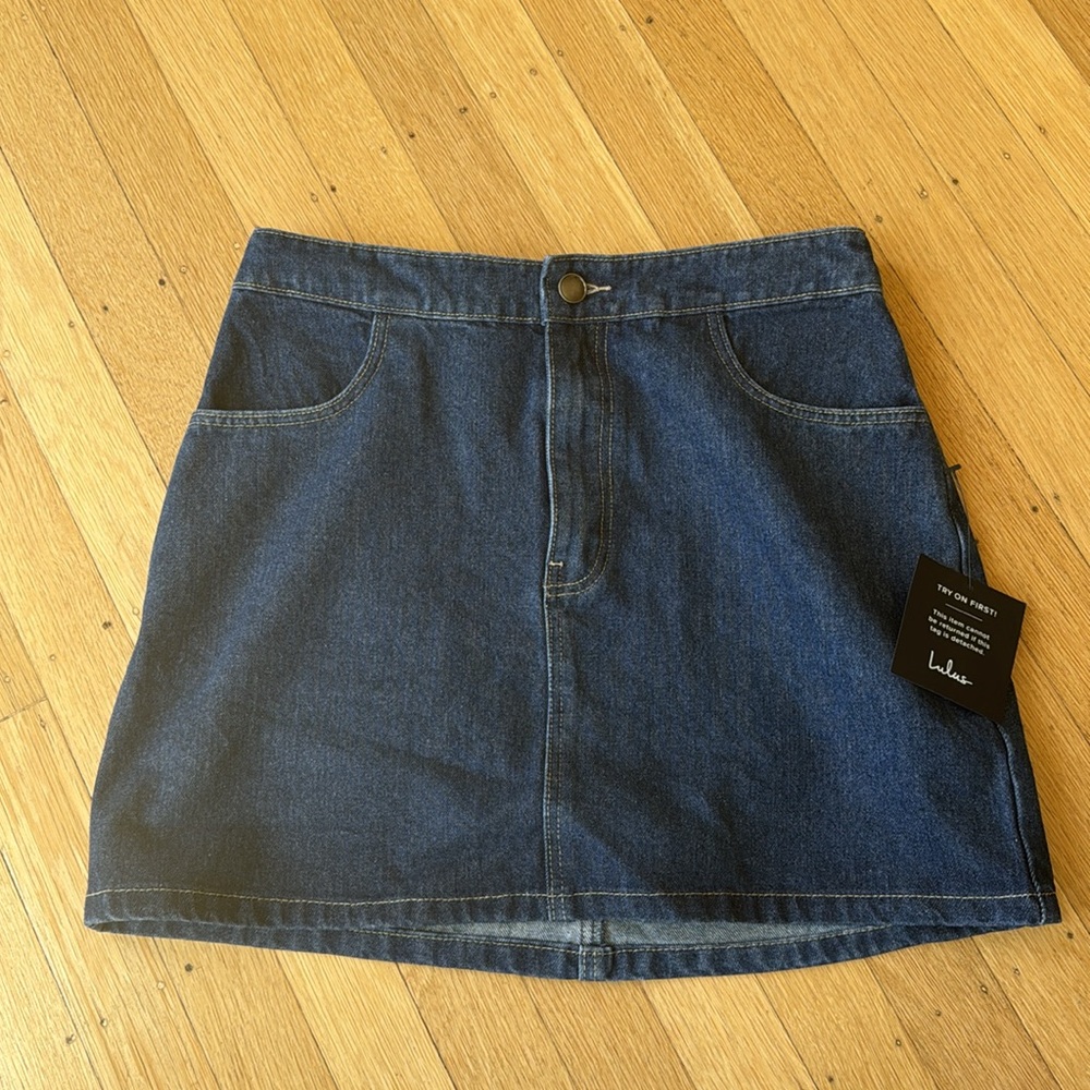 Lulus Dayton Medium Wash Denim Mini Skirt Blue - Size S